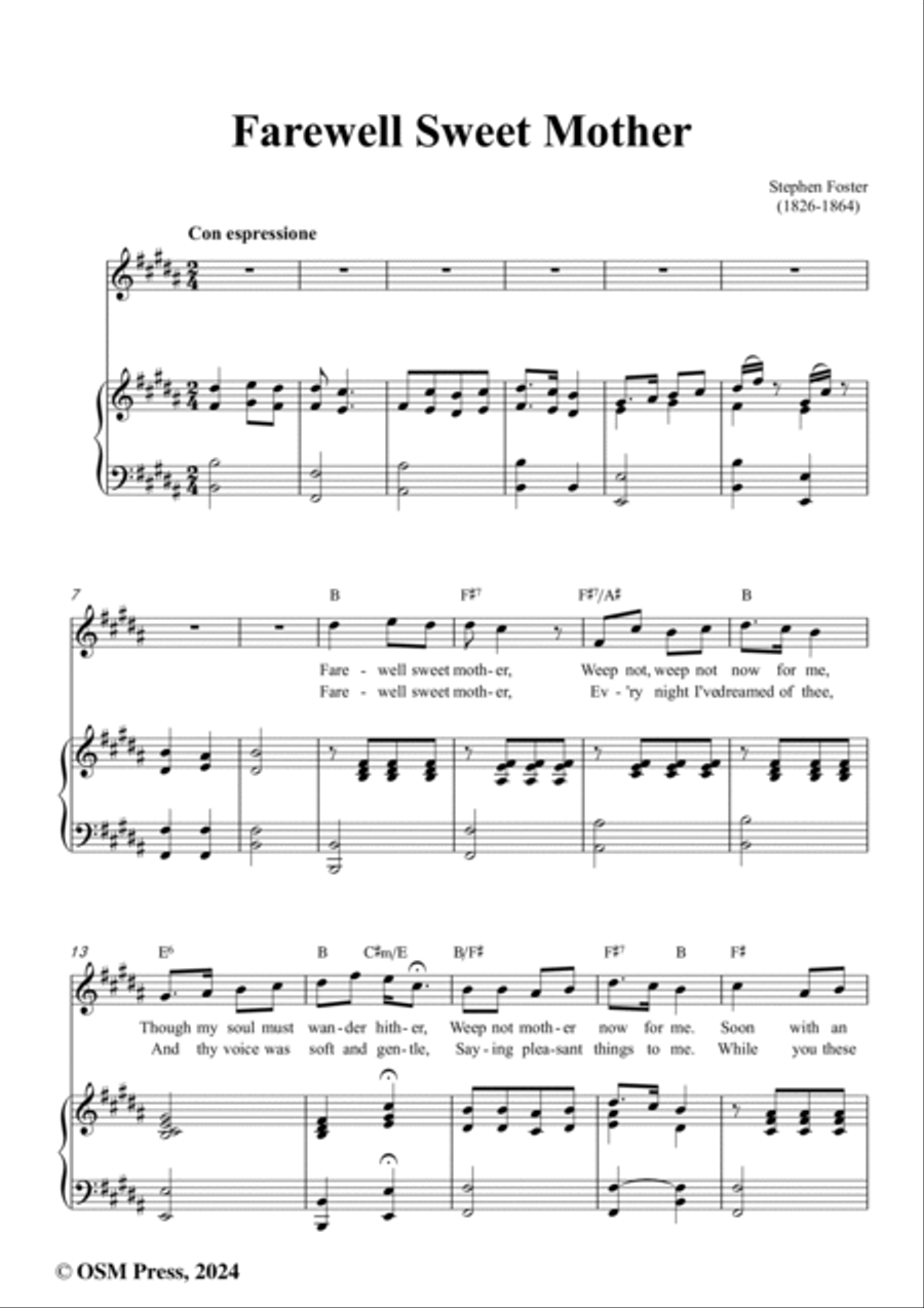 S. Foster-Farewell Sweet Mother,in B Major Voice scores gallery preview page 2