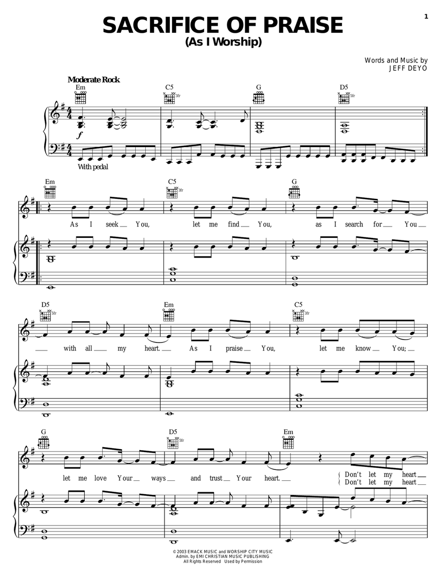 Sacrifice Of Praise Sacrifice Of Praise Piano, Vocal, Guitar scores gallery preview page 1