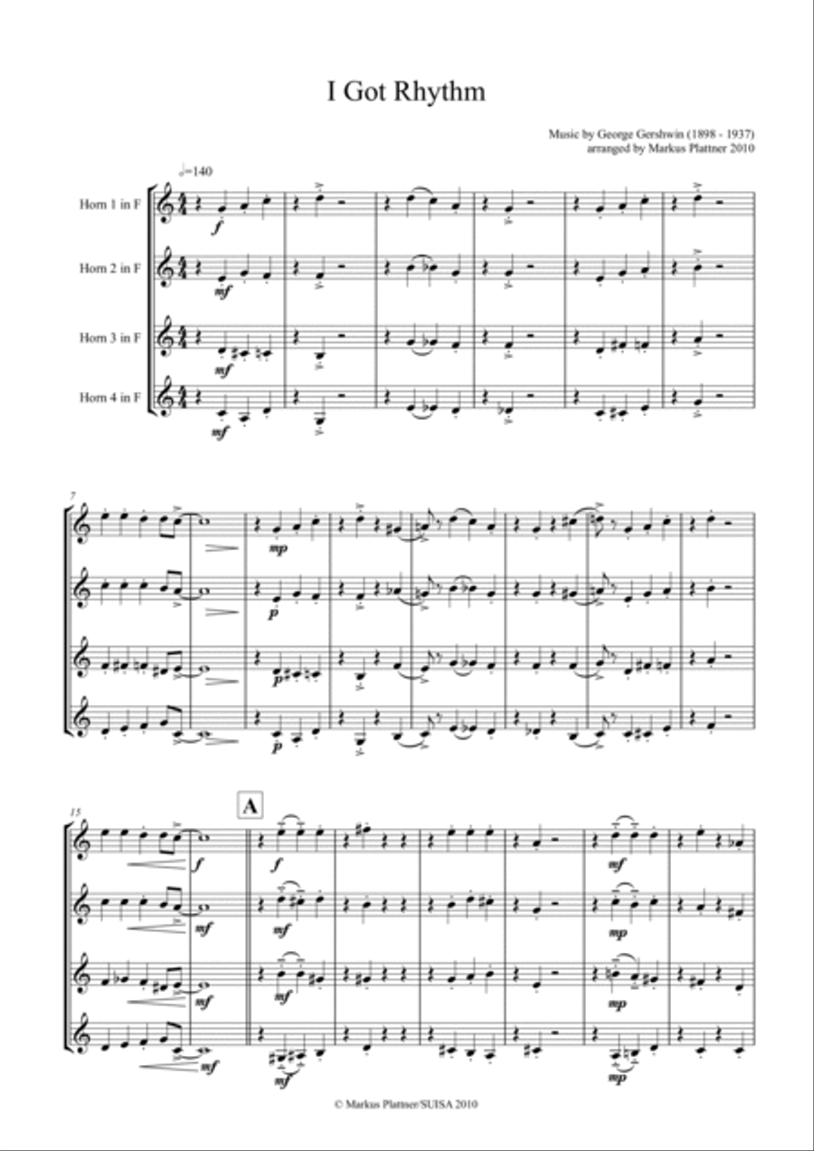 I Got Rhythm for French Horn Quartet French Horn Quartet scores gallery preview page 2