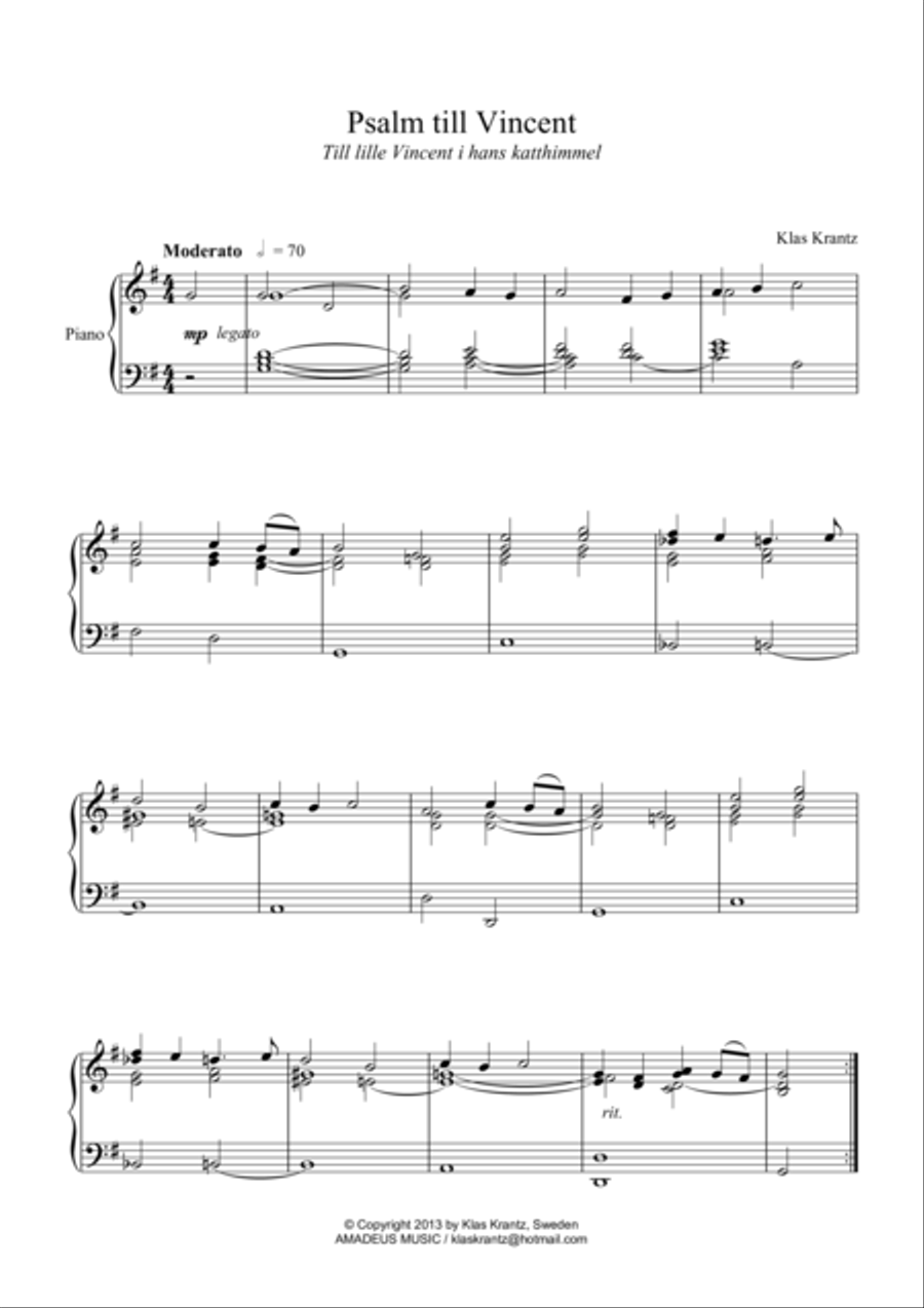 Psalm for Vincent (Hymn for Vincent) for piano solo Piano Solo scores gallery preview page 1