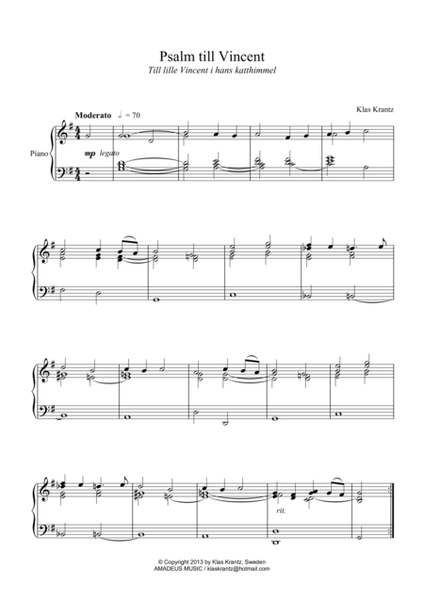 Psalm for Vincent (Hymn for Vincent) for piano solo image number null