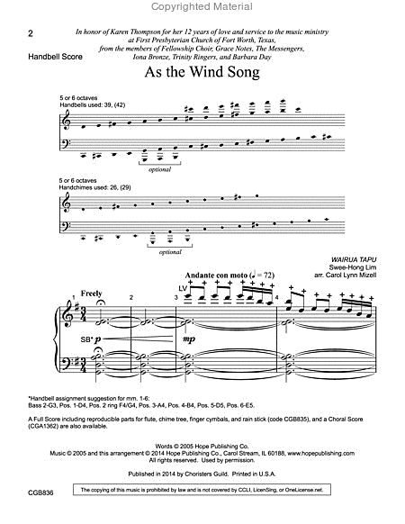 As the Wind Song - Handbell Score image number null