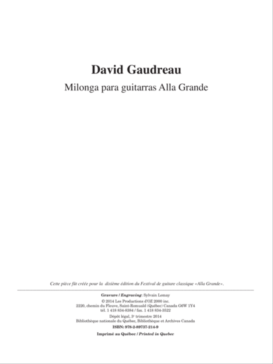 Milonga para guitarras alla grande Guitar Ensemble scores gallery preview page 1