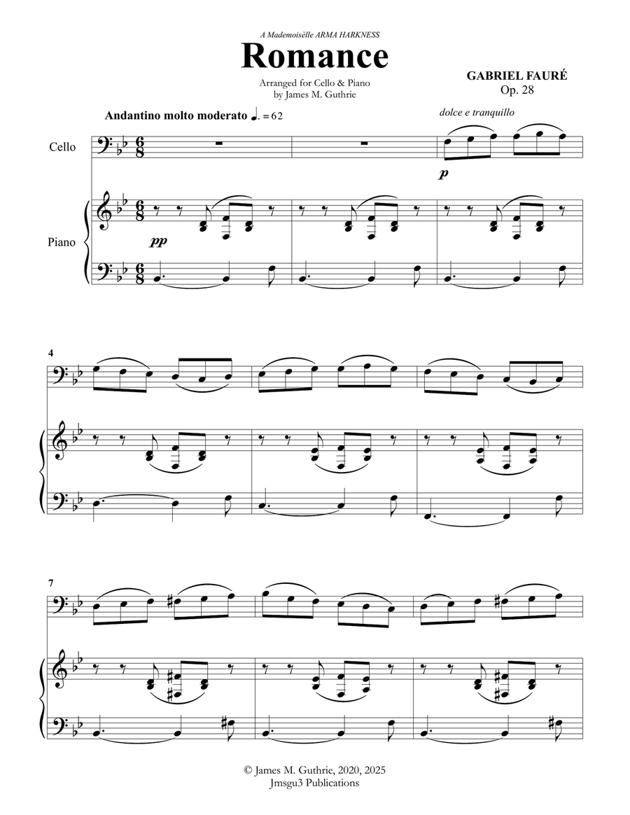 Fauré: Romance Op. 28 for Cello & Piano Piano scores gallery preview page 1