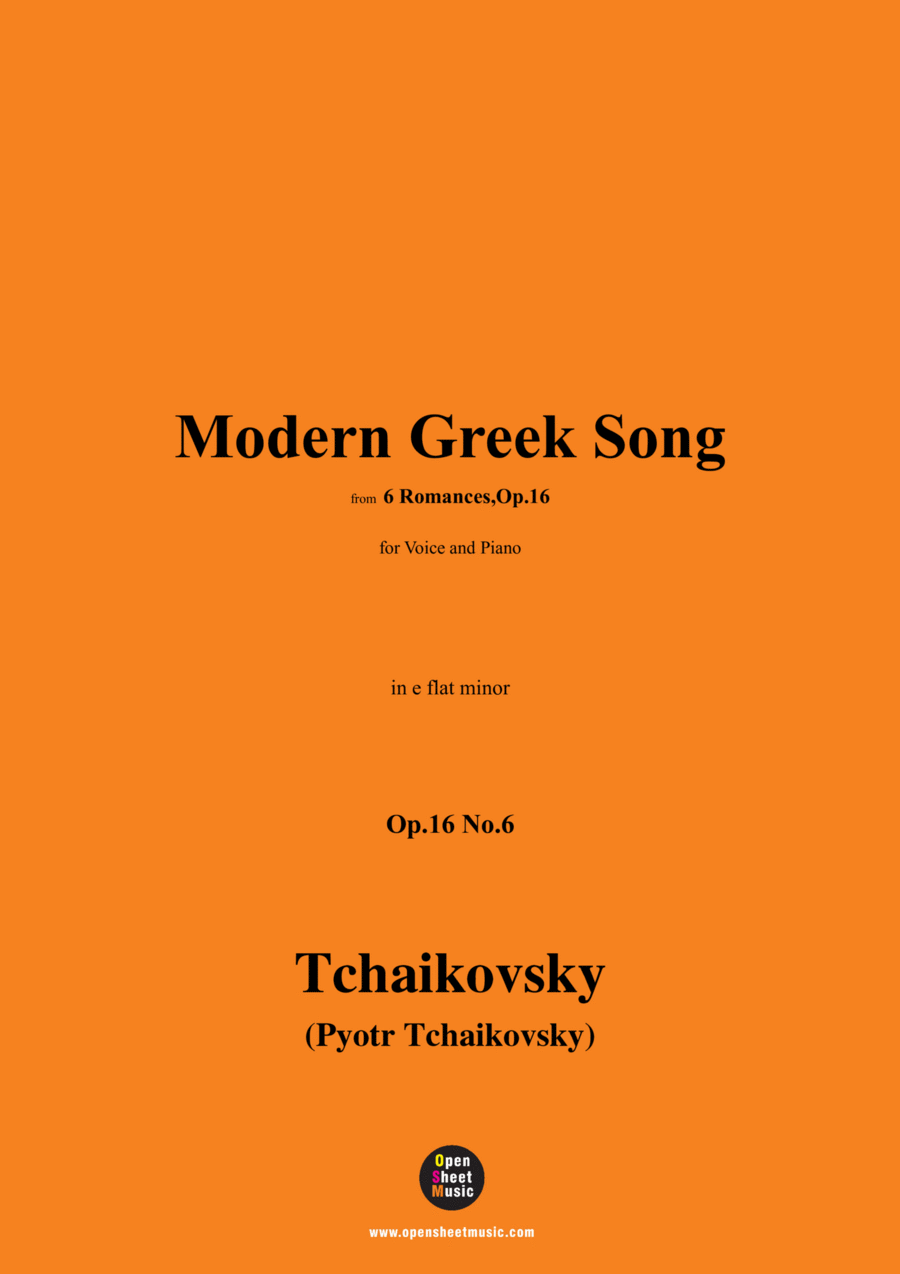 Tchaikovsky-Modern Greek Song,in e flat minor,Op.16 No.6 Voice scores gallery preview page 1