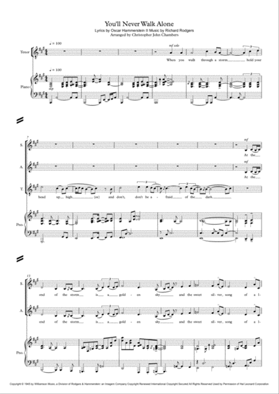 You'll Never Walk Alone 4-Part scores gallery preview page 1