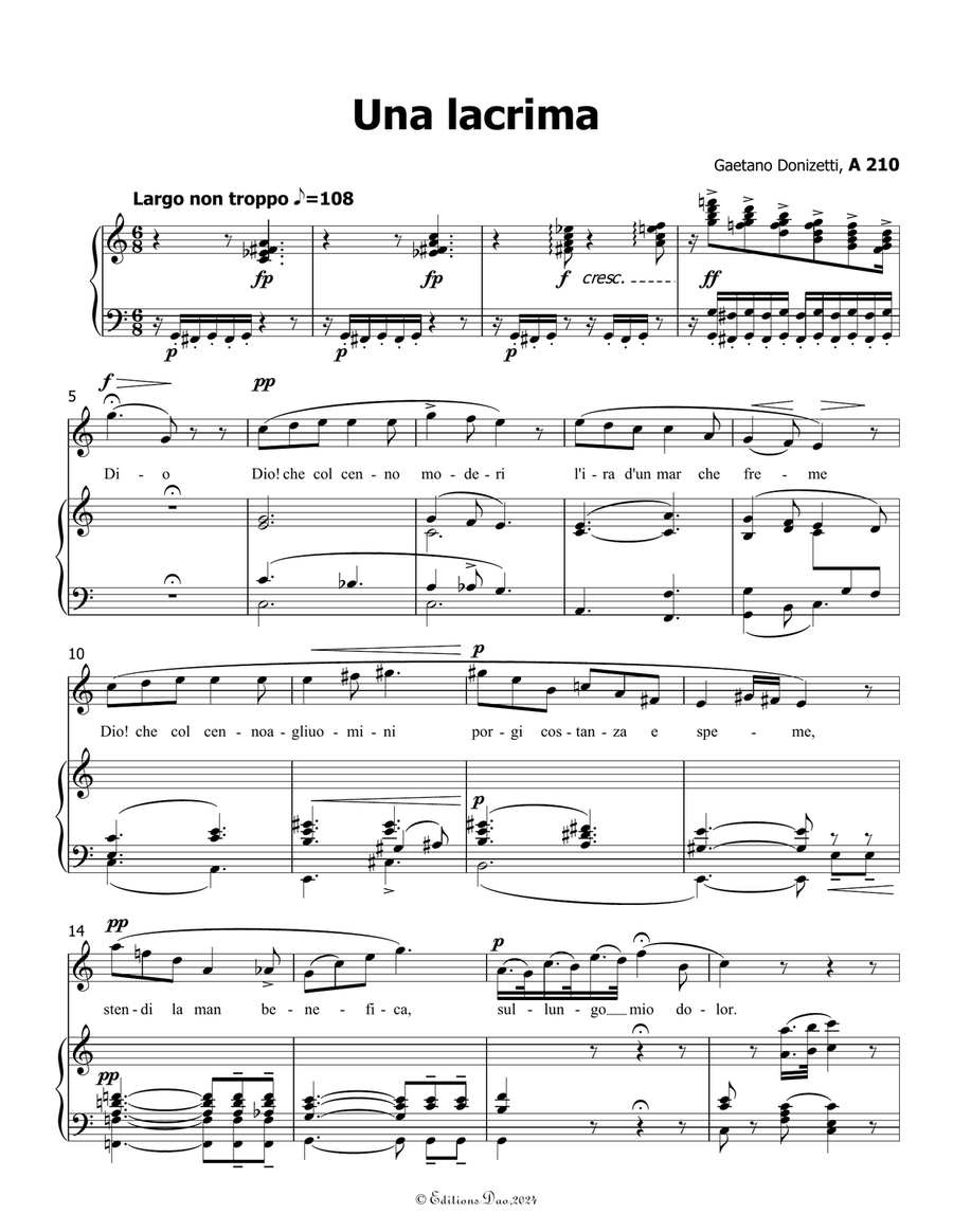Una lacrima, by Donizetti, A 210, in C Major Piano, Vocal scores gallery preview page 3