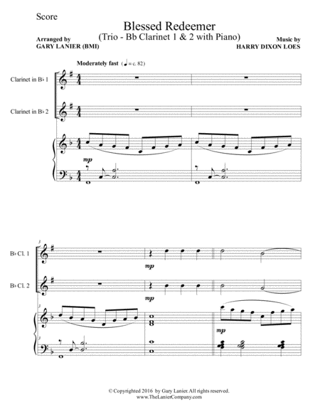 BLESSED REDEEMER(Trio – Bb Clarinet 1, Bb Clarinet 2 & Piano with Score/Parts) image number null