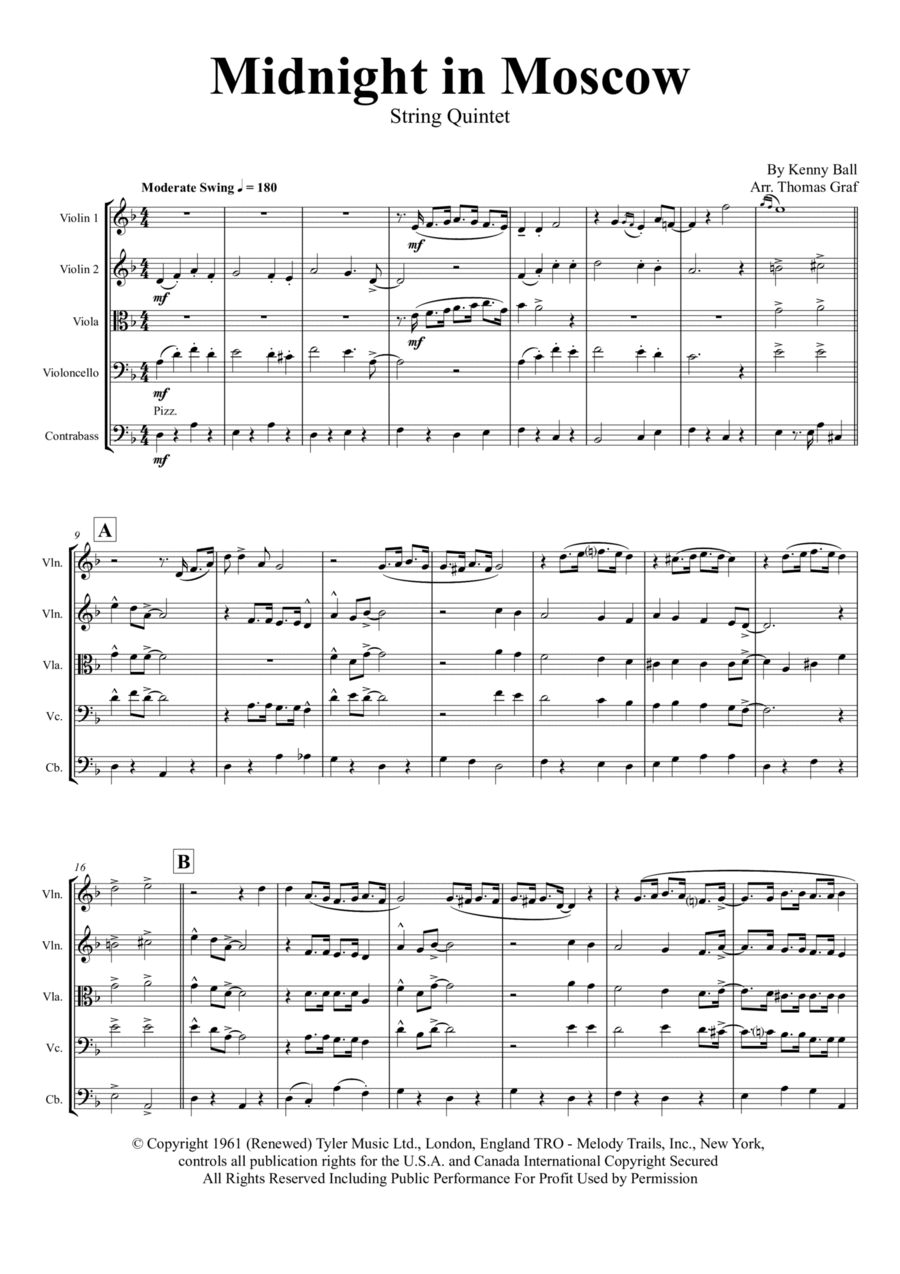 Midnight In Moscow String Quintet scores gallery preview page 1