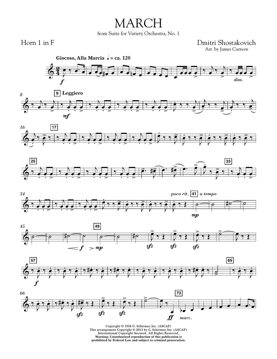 March from Suite for Variety Orchestra, No. 1 - F Horn 1 Concert Band scores gallery preview page 1