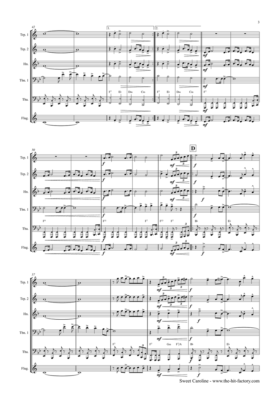 Sweet Caroline Brass Ensemble scores gallery preview page 3