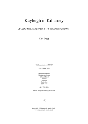 Book cover for Kayleigh in Killarney SATB Saxophone Quartet (with optional Alto 2 / Tenor 2 Quintet part)