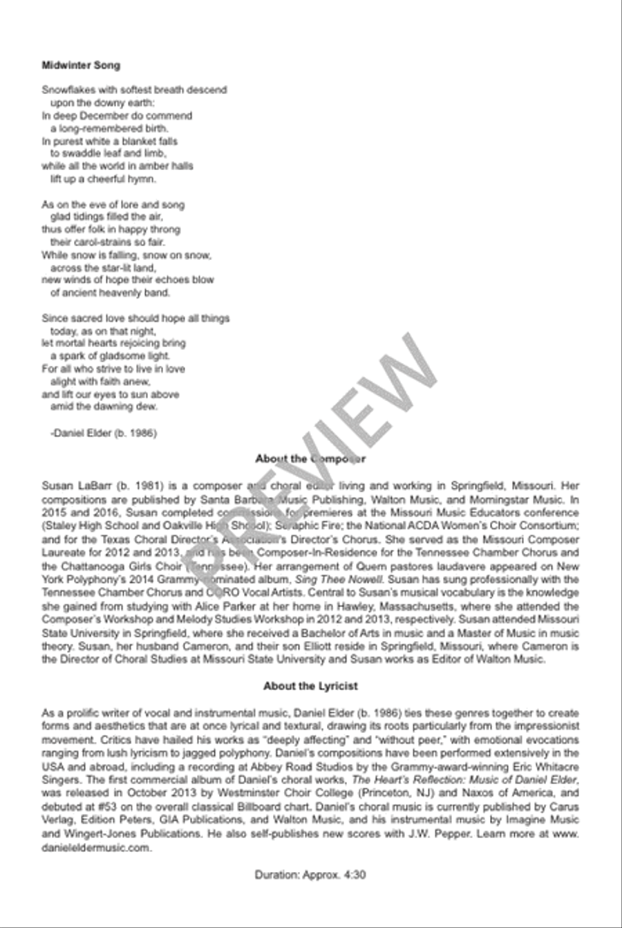 Midwinter Song Midwinter Song 4-Part scores gallery preview page 3