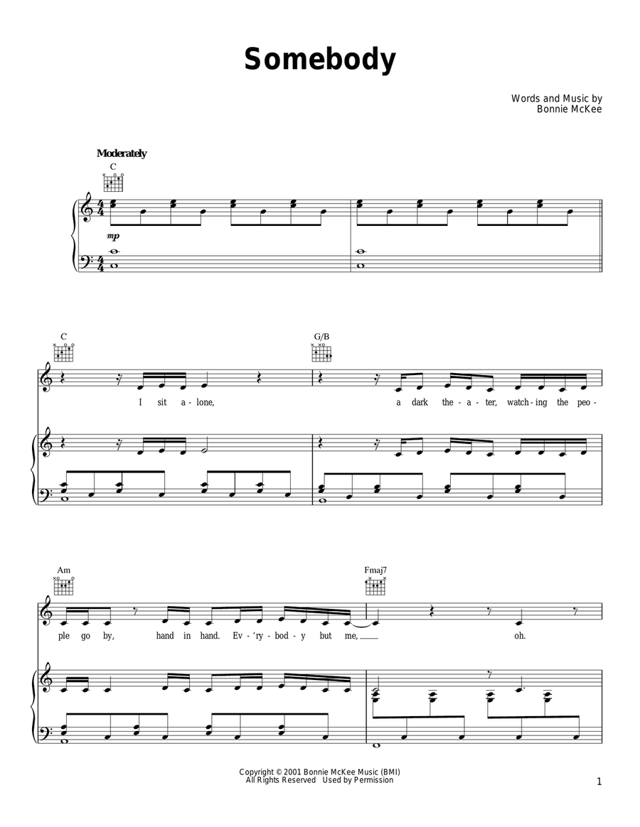 Somebody Somebody Piano, Vocal, Guitar scores gallery preview page 1