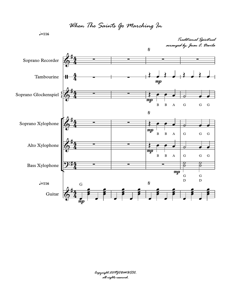 When The Saints Go Marching In (Easy Orff Ensemble) Small Ensemble scores gallery preview page 1