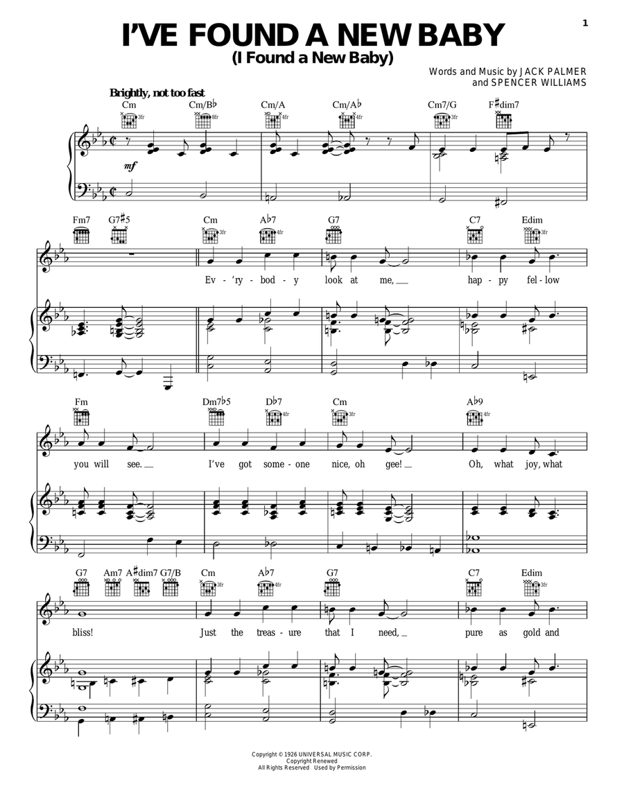 I've Found A New Baby (I Found A New Baby) Piano, Vocal, Guitar scores gallery preview page 1
