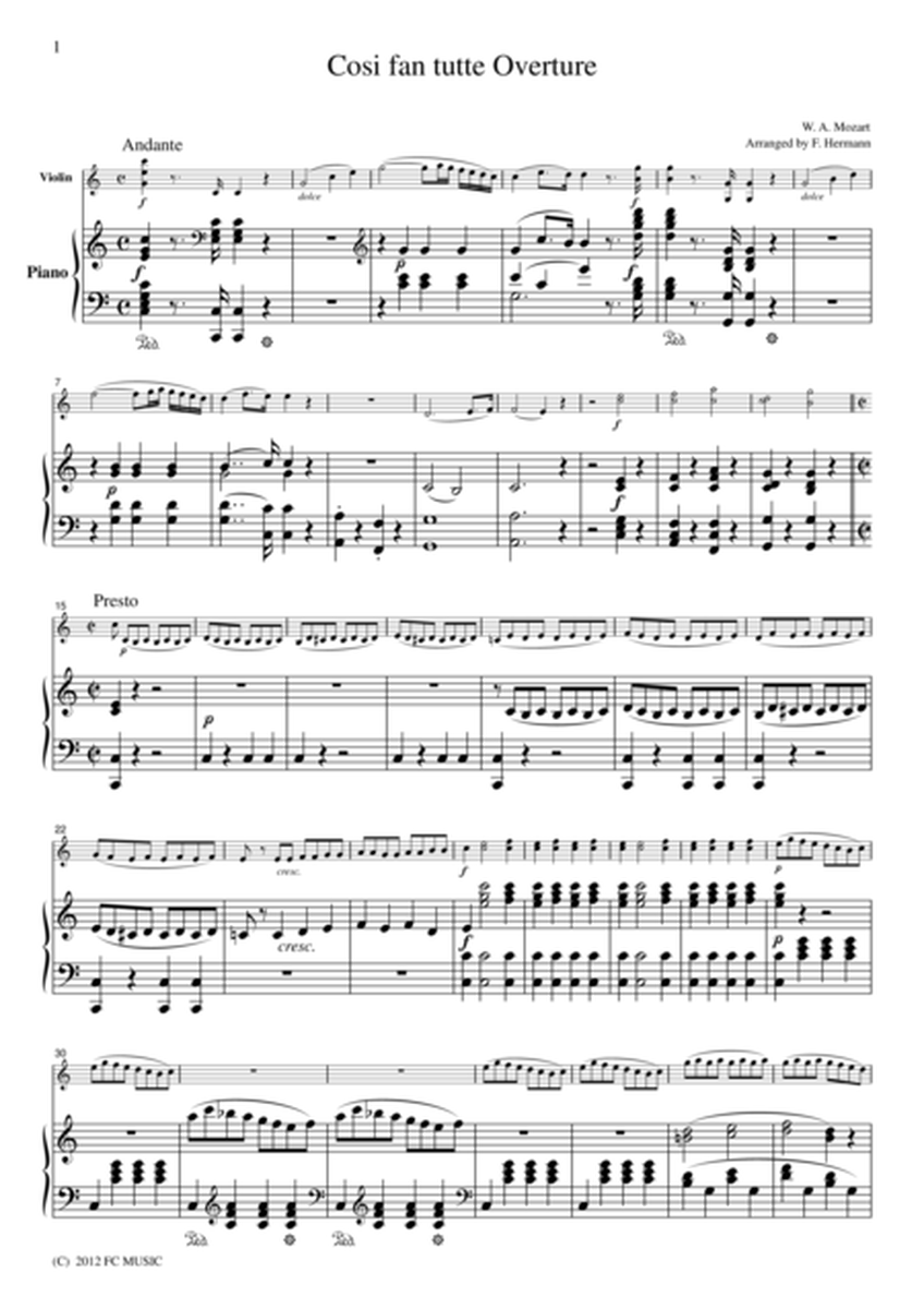 Mozart Cosi fan tutte Overture, for Violin & Piano, VM005