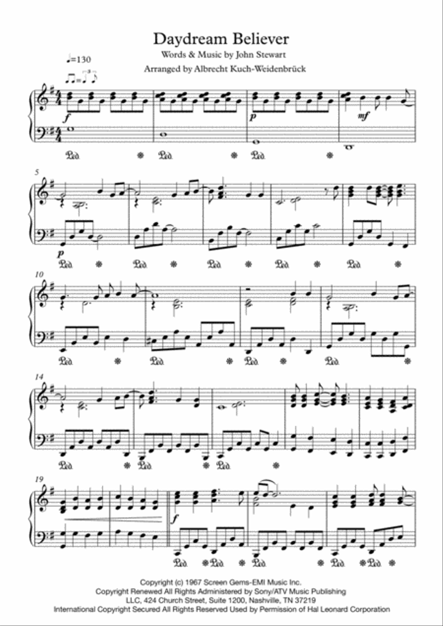Daydream Believer Piano Solo scores gallery preview page 1
