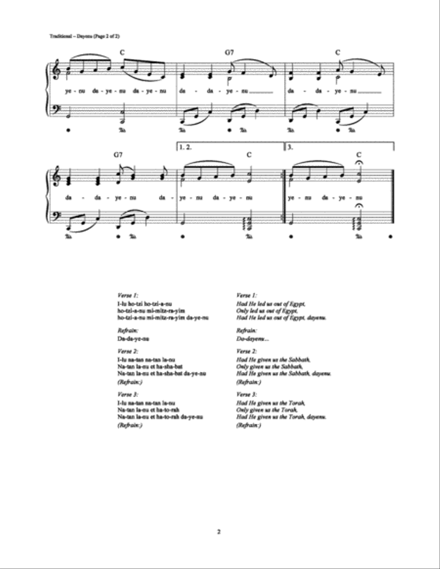 Dayenu Piano, Vocal, Guitar scores gallery preview page 2