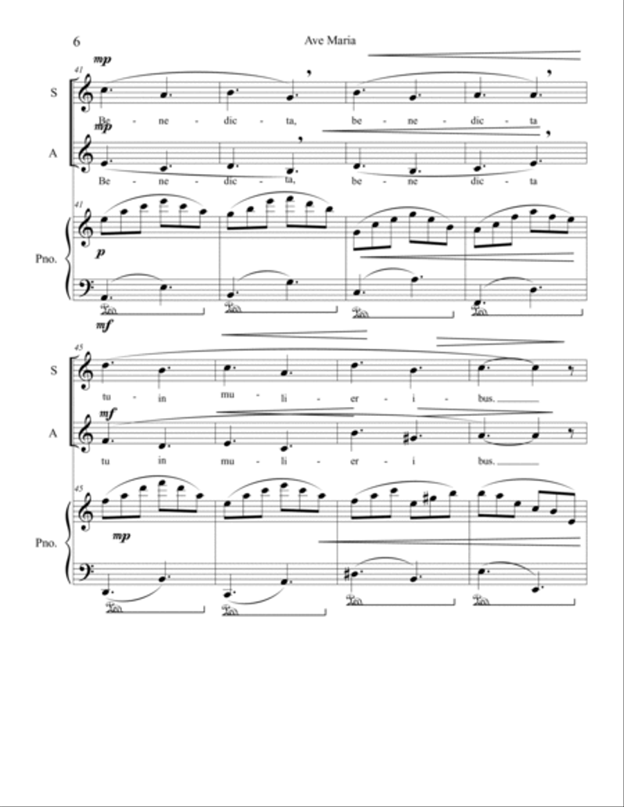 Ave Maria New Arrangement for Soprano, Alto, and Piano Piano, Vocal, Guitar scores gallery preview page 6