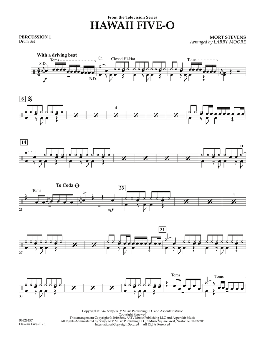 Hawaii Five-O - Percussion 1 Orchestra scores gallery preview page 1