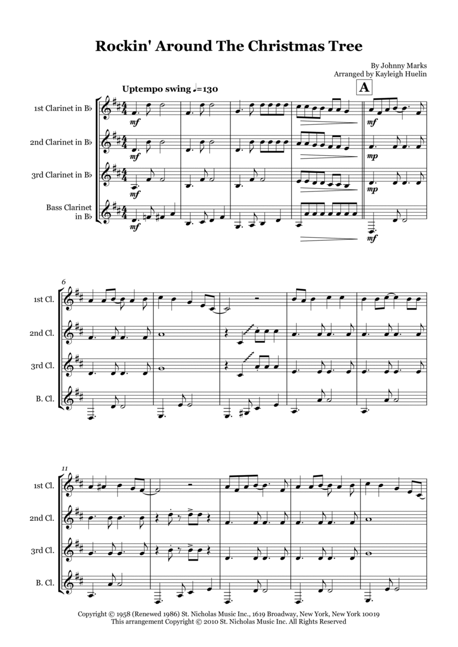 Rockin' Around The Christmas Tree Clarinet Quartet scores gallery preview page 1
