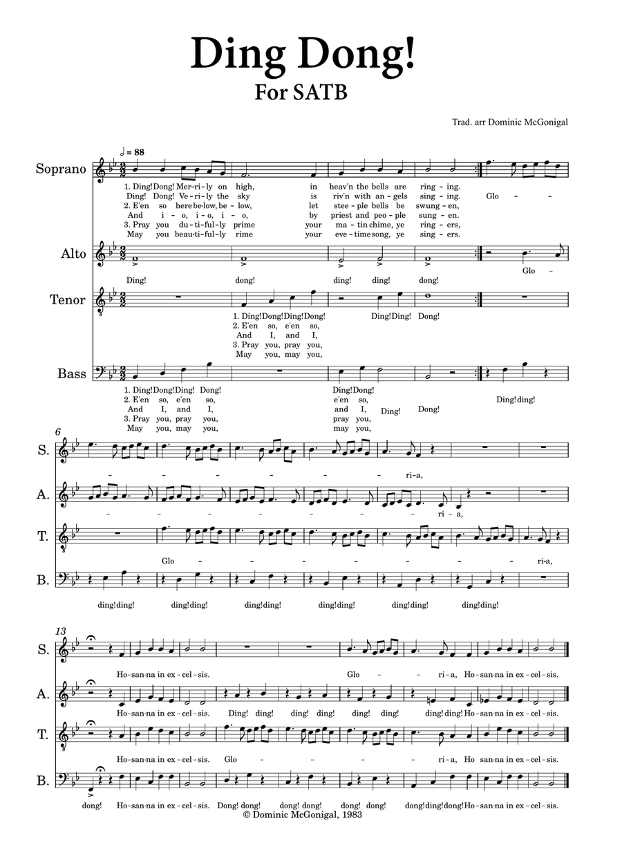 Ding Dong! (SATB) 4-Part scores gallery preview page 1