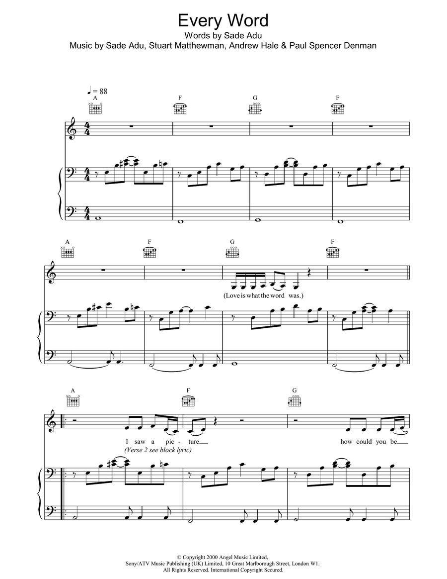 Every Word Every Word Piano, Vocal, Guitar scores gallery preview page 1
