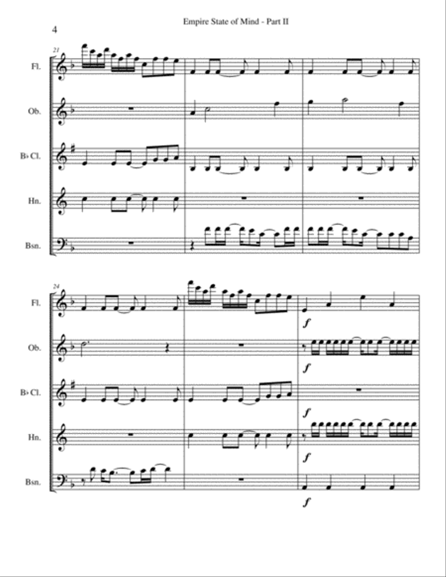 Empire State Of Mind (Part II) Broken Down Woodwind Quintet scores gallery preview page 4