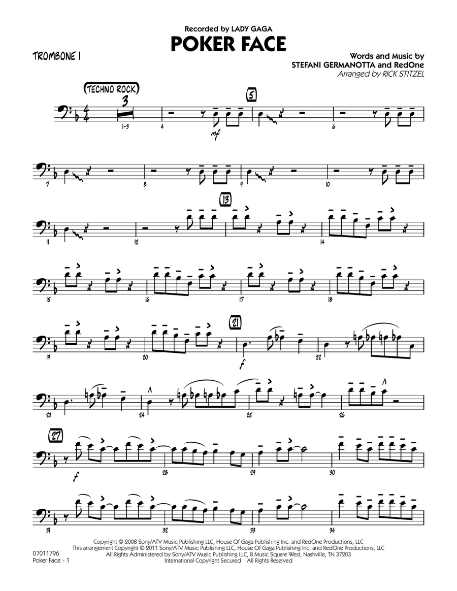 Poker Face - Trombone 1 Jazz Ensemble scores gallery preview page 1
