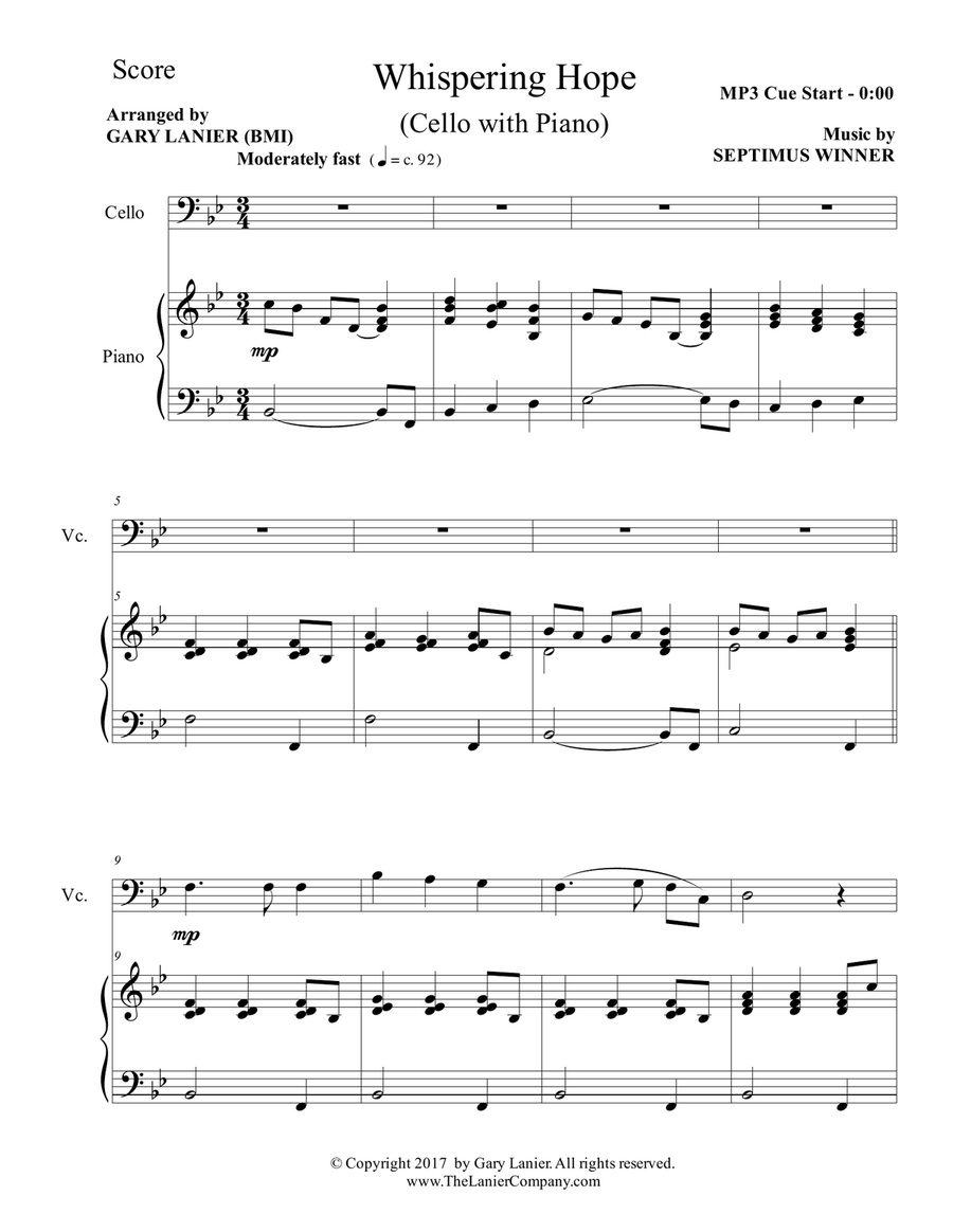 3 HYMNS OF HOPE (for Cello and Piano with Score/Parts) Piano scores gallery preview page 2