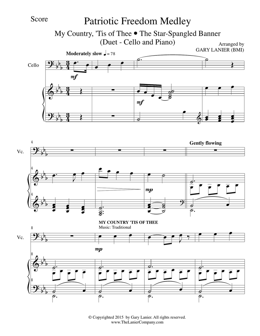 PATRIOTIC FREEDOM MEDLEY (Duet – Cello and Piano/Score and Parts) Piano scores gallery preview page 2