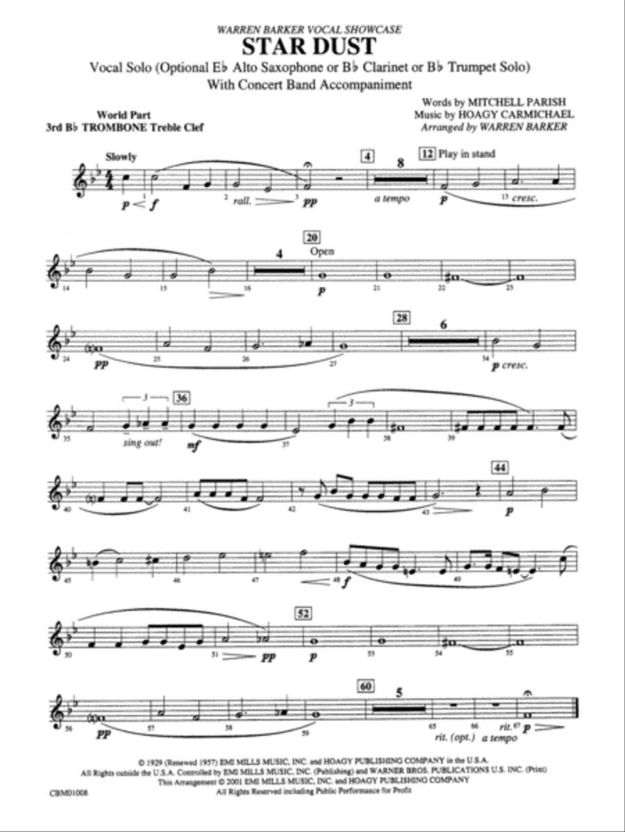 Star Dust: WP 3rd B-flat Trombone T.C. Concert Band scores gallery preview page 1