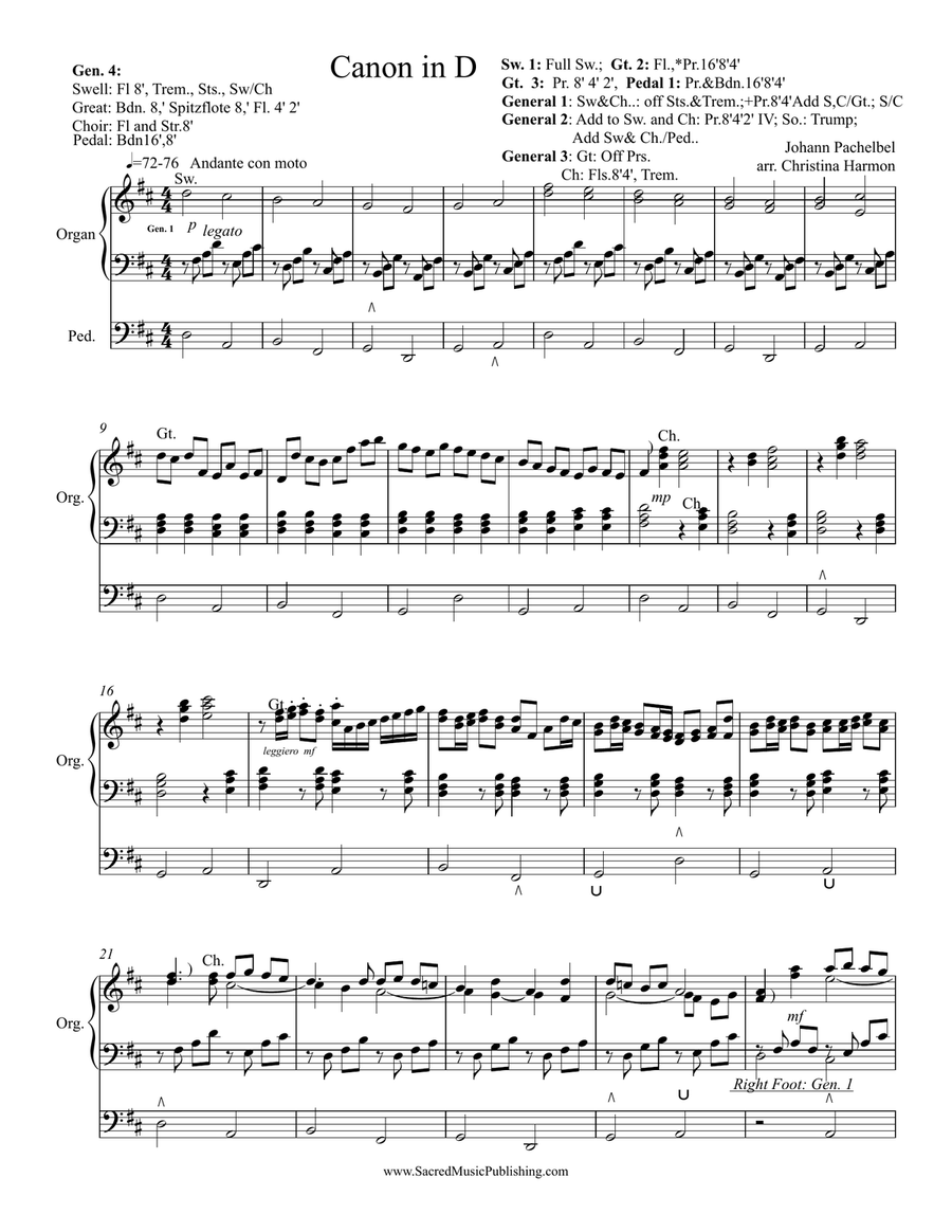 Canon in D Major for Organ Organ Solo scores gallery preview page 2