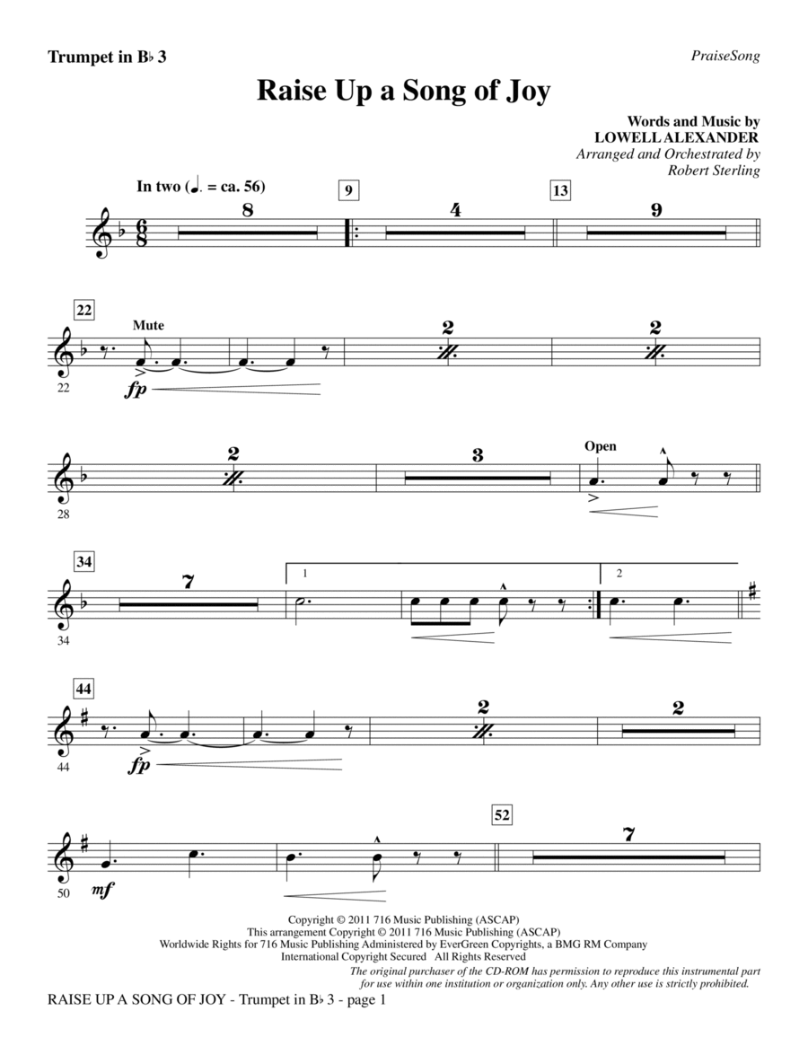 Raise Up A Song Of Joy - Bb Trumpet 3 Choir scores gallery preview page 1