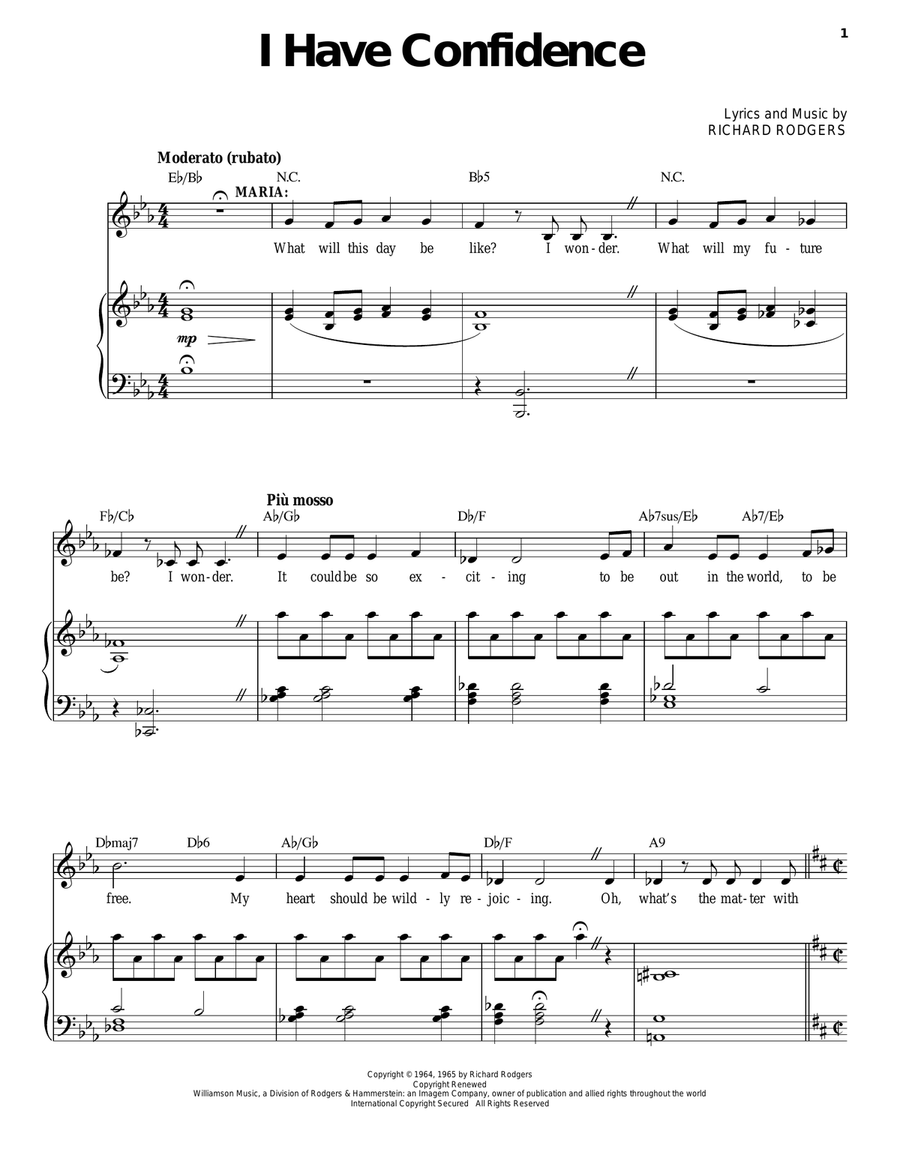 I Have Confidence (from The Sound of Music) Piano, Vocal scores gallery preview page 1
