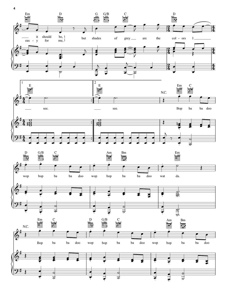 Shades Of Grey Shades Of Grey Piano, Vocal, Guitar scores gallery preview page 4