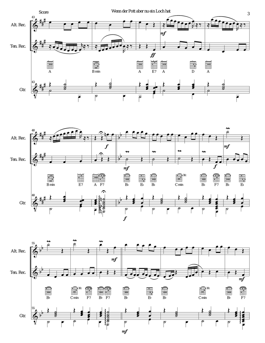 Wenn der Pott aber nu ein Loch hat (There's a hole in my bucket) alto and tenor recorders, guitar Small Ensemble scores gallery preview page 3