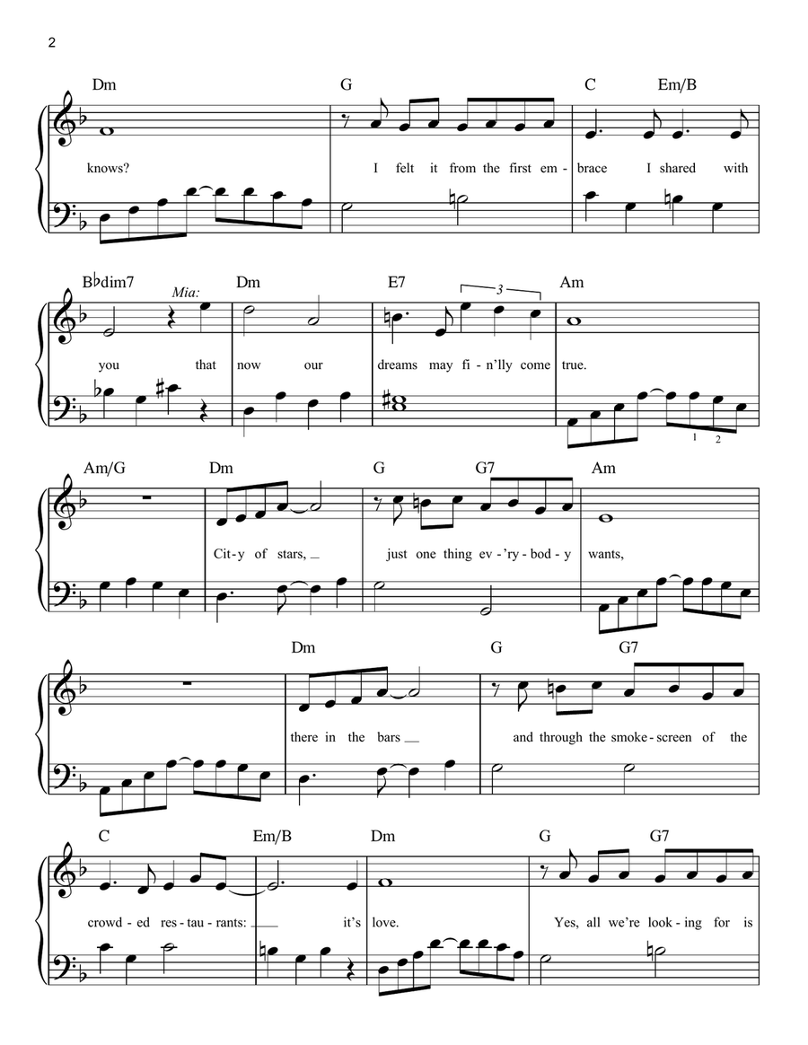 City Of Stars (from La La Land) (arr. Phillip Keveren) Easy Piano scores gallery preview page 2