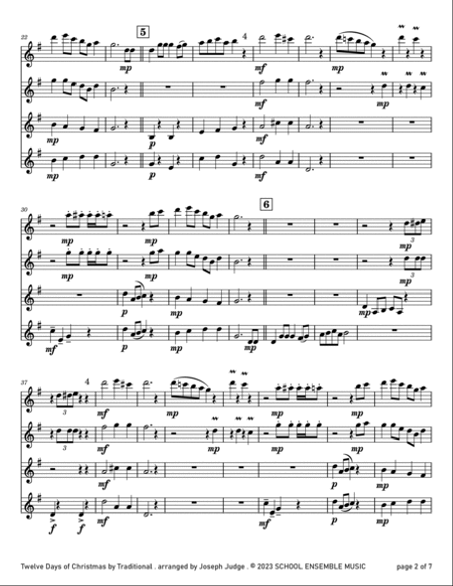 Twelve Days of Christmas for Clarinet Quartet in Schools Clarinet Quartet scores gallery preview page 2