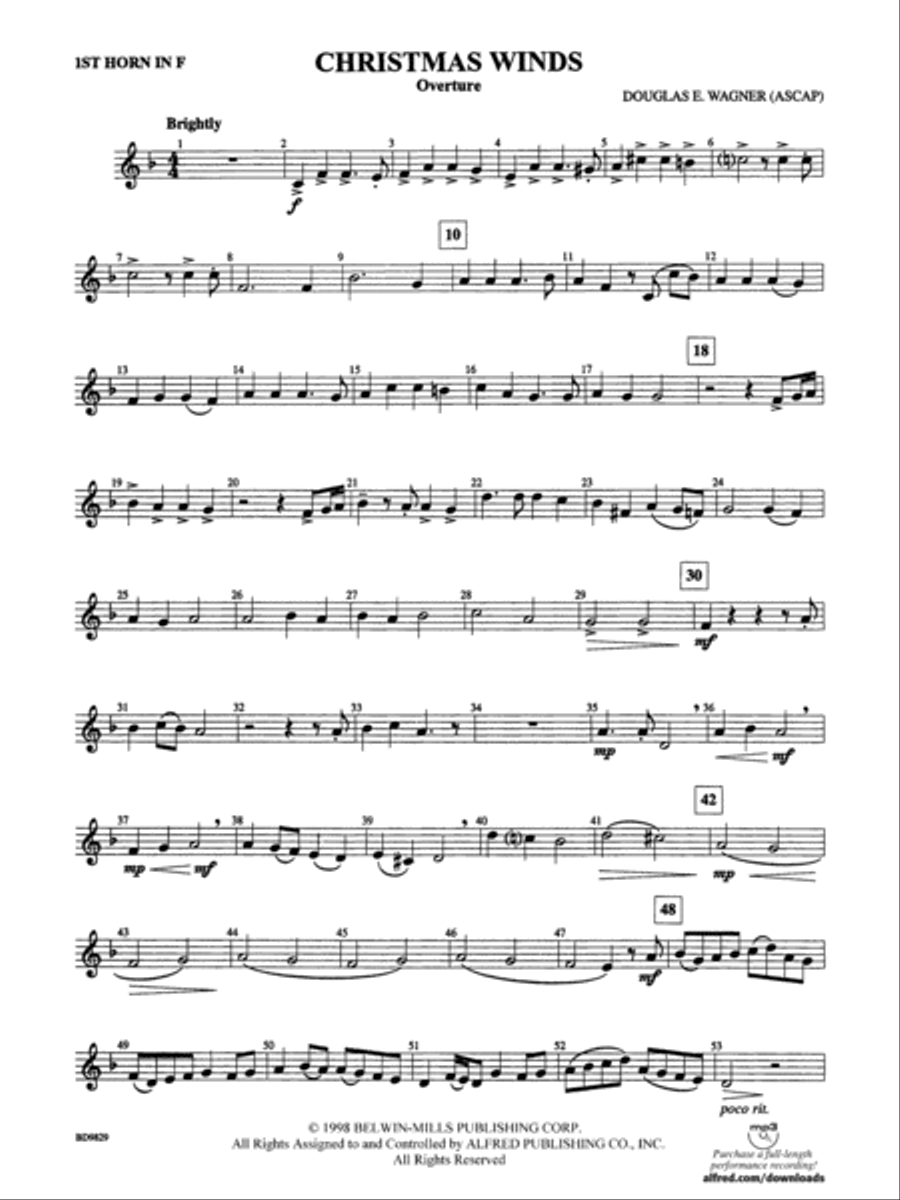Christmas Winds (Overture): 1st F Horn Concert Band scores gallery preview page 1
