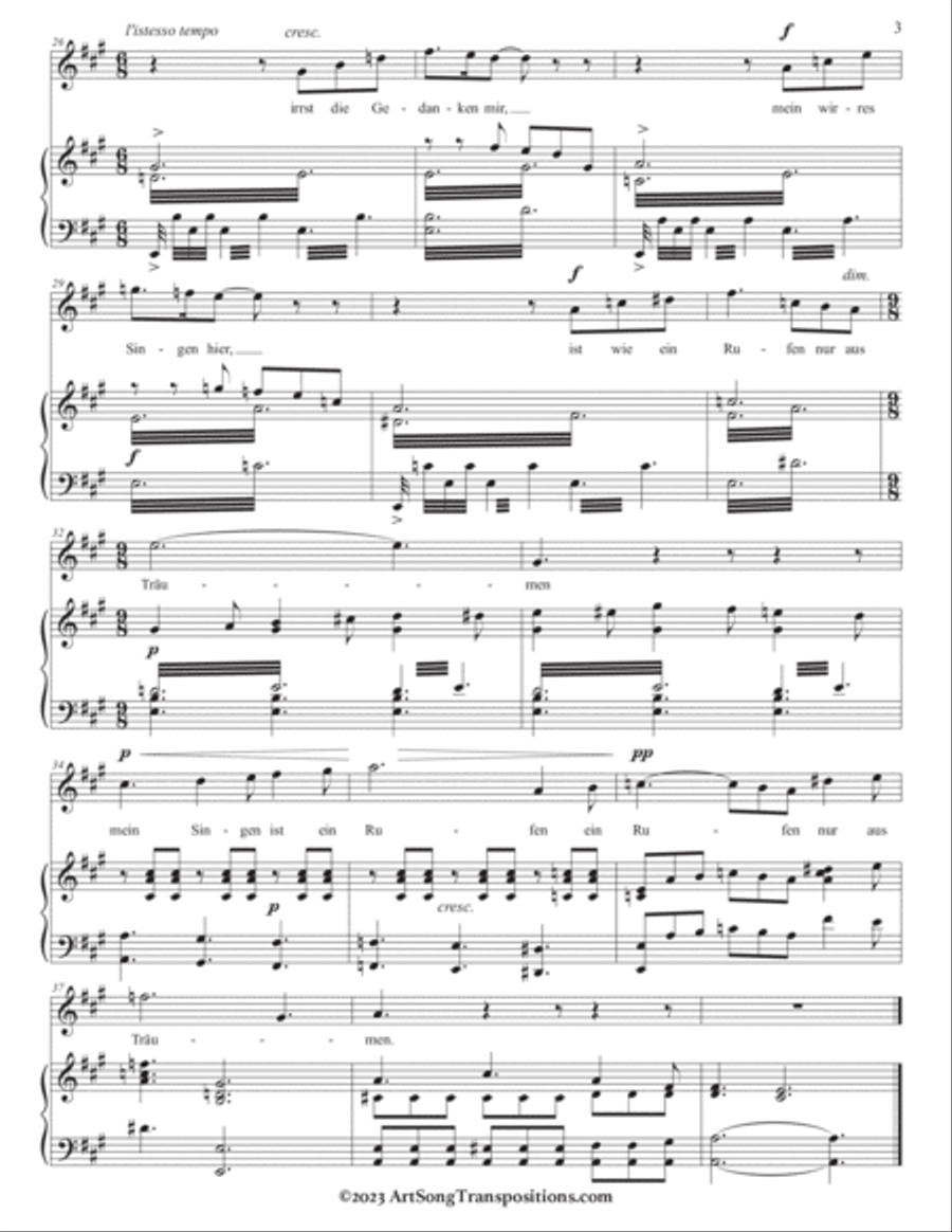 HENSEL: Nachtwanderer, Op. 7 no. 1 (transposed to A major, A-flat major, and G major) Piano, Vocal scores gallery preview page 4