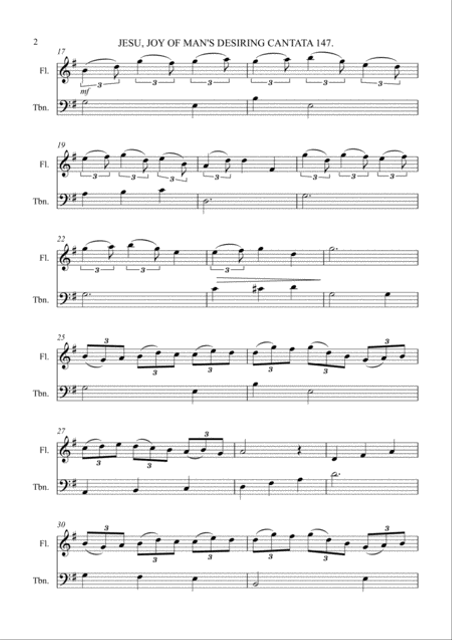 Jesu Joy of Man's Desiring from Cantata no.147 - FLUTE & TROMBONE DUET Flute scores gallery preview page 2