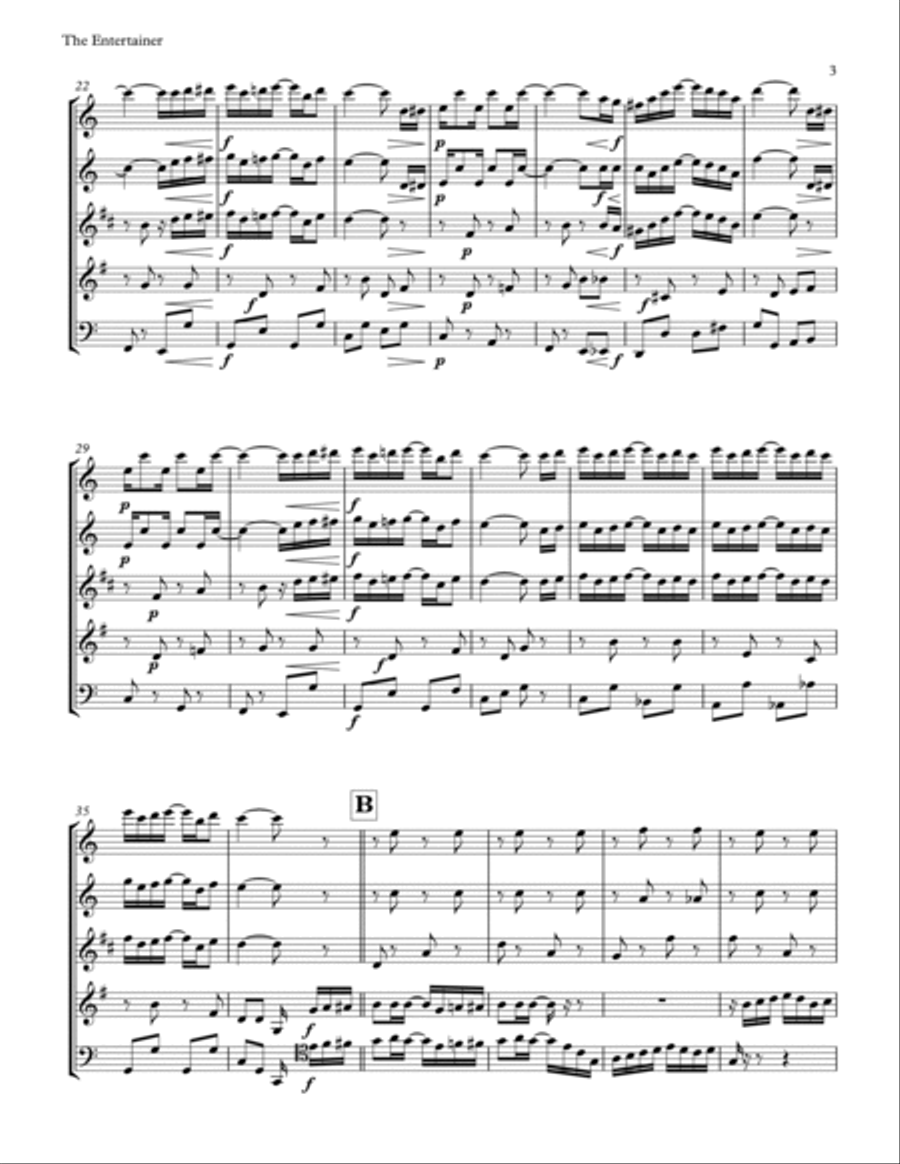 Scott Joplin: The Entertainer Woodwind Quintet scores gallery preview page 3