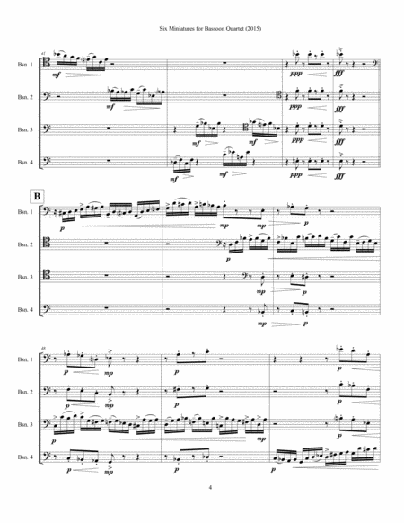 Six Miniatures For Bassoon Quartet (2015) for four bassoons, full score