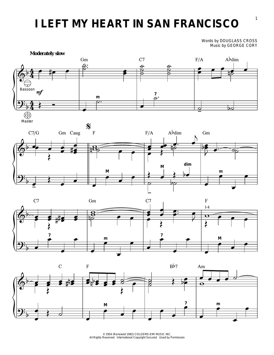 I Left My Heart In San Francisco Accordion scores gallery preview page 1