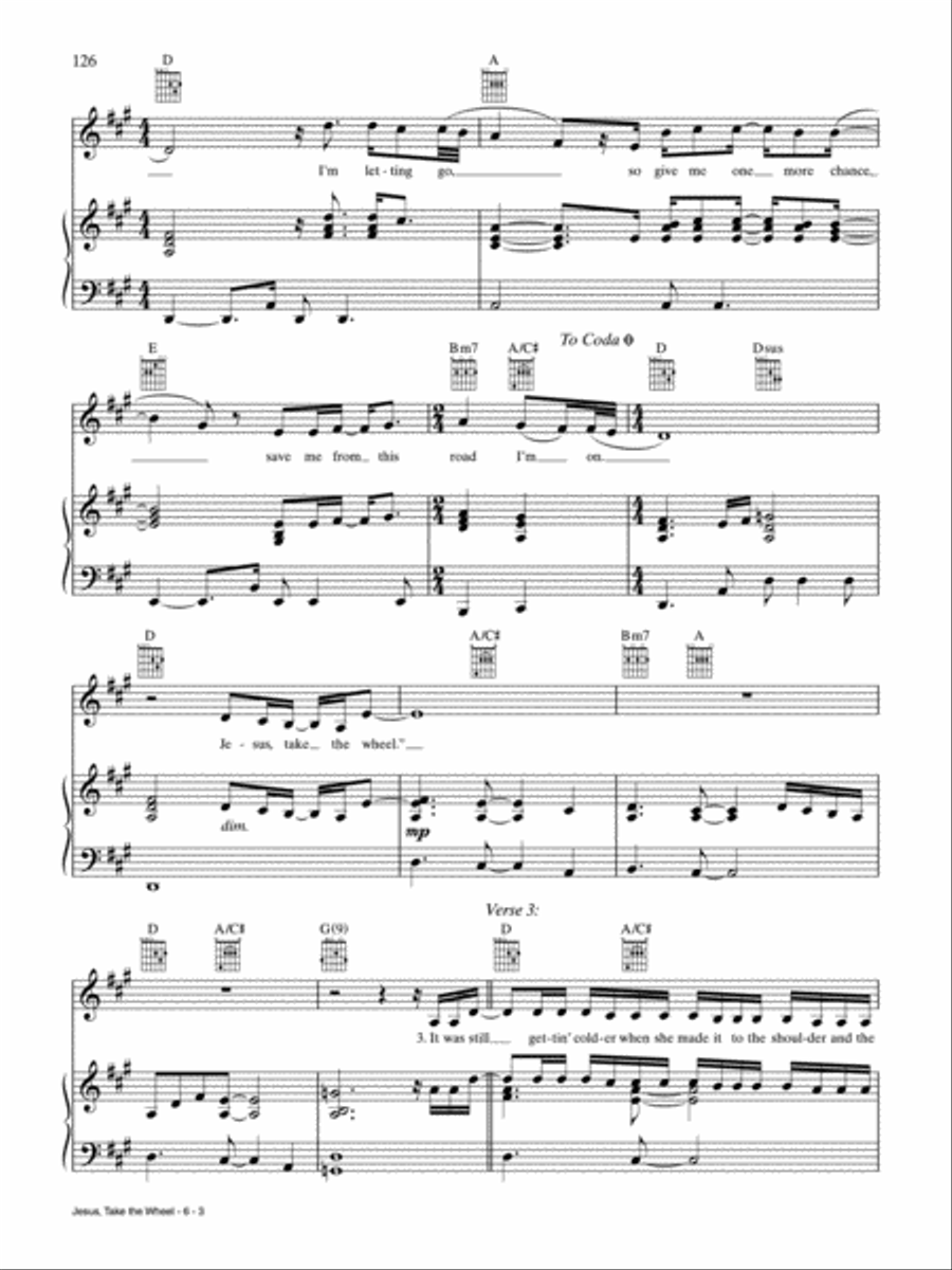 Jesus, Take the Wheel Piano, Vocal, Guitar scores gallery preview page 3