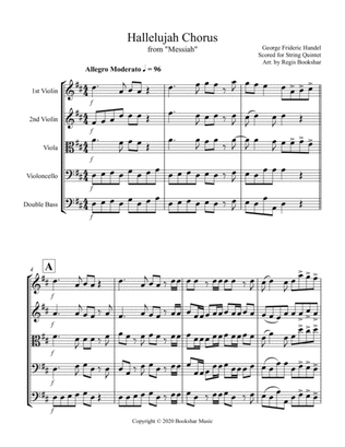 Book cover for Hallelujah (from "Messiah") (D) (String Quintet - 2 Violins, 1 Viola, 1 Cello, 1 Bass)