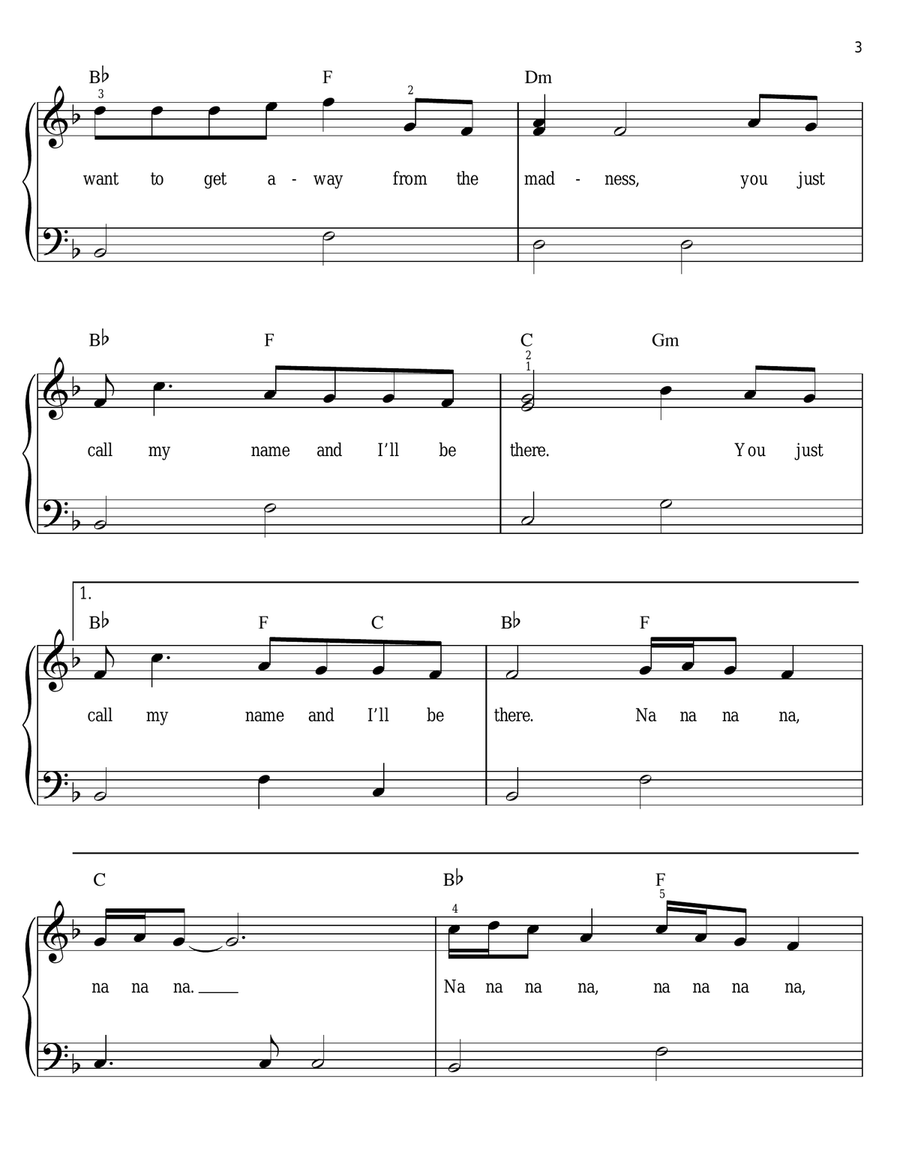 Call My Name Call My Name Easy Piano scores gallery preview page 3