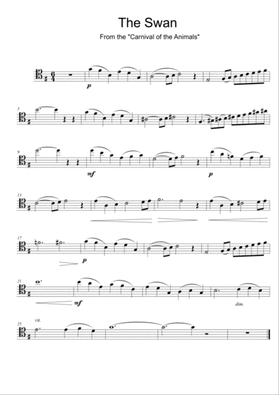 Saint-Saens The Swan Cello and Piano Piano Accompaniment scores gallery preview page 1